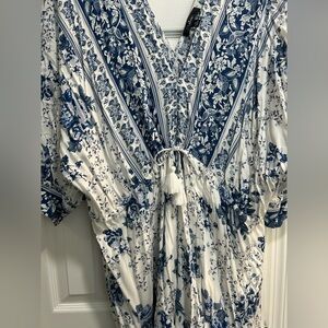 Lulus Roamin' Holiday Blue and White Print Mini Dress.